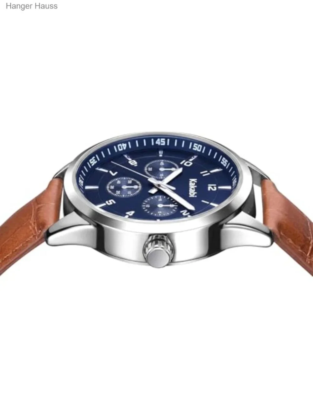 Men's 45mm Analog Quartz Leather Strap Dress Watch
